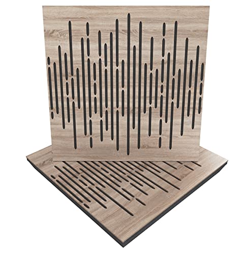 (2 Pack) — Sound Absorption-Diffuse Acoustic Panel «Wave» | 19.7''x19.7''x2.1" | High Density Foam | Absorption - Diffusion - Reflection - Soundproofing - Insulation | Wood laminated: (Sonoma)