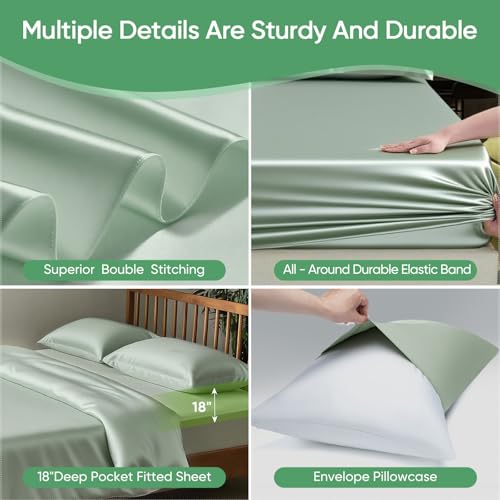 Luxury Bamboo Viscose & Tencel Bedding Sheet Set- 18”Deep Pocket Fitted Sheet & 2 Pillowcases, Skin-Friendly Breathable and Durable, Hypoallergenic Soft Cooling for Hot Sleepers (Sea Glass, King) - view 7