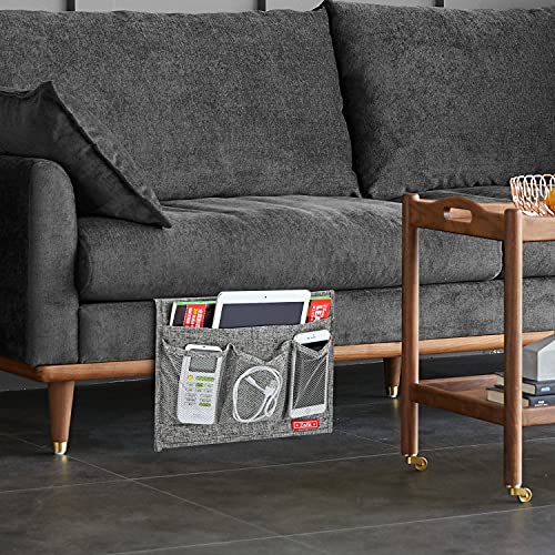 Linen 4 Pockets Bedside Caddy, Bedside Storage Organizer for Magazine, Remotes, Phone (Classic Grey) - view 7