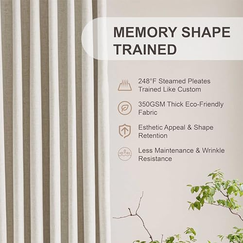 Blackout Natural Linen Pleated Curtains 2 Panels - 40"Wx102"L, Back Tab - view 2