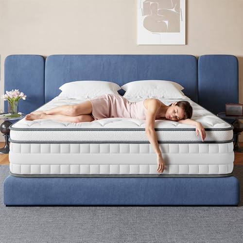 Queen Size Mattress, 14 Inch Hybrid Queen Mattress in a Box, Memory Foam and Zoned Support Spring for Pressure Relief & Motion Isolation, Fiberglass Free, Medium Firm, CertiPUR-US Certified