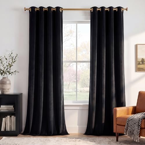 Black Velvet Blackout Curtains Grommet Thermal, W52 x L84, 2 Panels