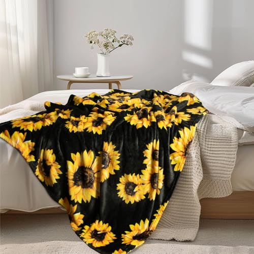 Sunflower Blankets Gifts for Women, Flannel Fleece Sunflower Gift, Floral Throw Blanket for Couch Bed Sofa, Soft Cozy Warm Lightweight Blankets for Travel Camping 260GSM (50"x60") - view 4