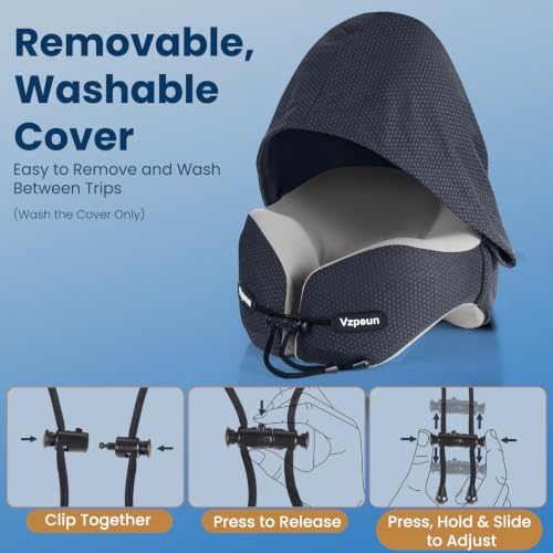 Hooded Travel Pillow, Memory Foam Neck Support for Airplane - view 6