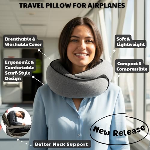 Travel Pillow for Airplane,Ergonomic Neck Support Memory Foam Scarf Pillows, Design Like a Cinnamon Roll, Soft & Comfy for Travel, Car, Train & Office, Adults & Kids, Includes 3D Eye Mask & Pill Case - view 2