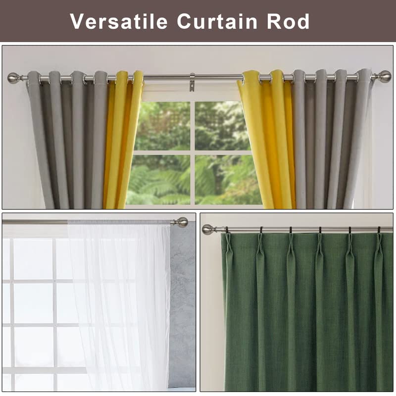 Brushed Nickel Curtain Rods for Window 36 to 72 Inch, Adjustable 1-Inch Thicken Single Drapery Rods, Telescoping, Decorative Round Finial - view 5