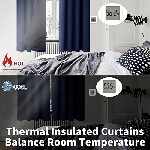 Thermal Insulated 100% Blackout Curtains for Bedroom with Black Liner, Double Layer Full Room Darkening Noise Reducing Rod Pocket Curtain (52 x 45 Inch, Navy Blue, 2 Panels) - view 4