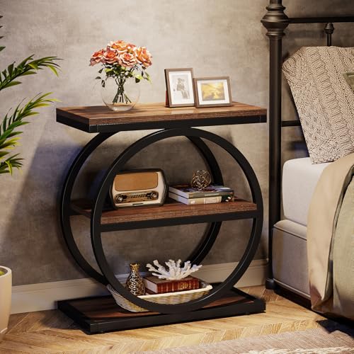 End Table, Narrow End Table with 3 Storage Shelves, Wood Side Table with Black Metal Frames, Industrial Small Sofa Side Table for Living Room, Slim Nightstand and Bedside Table for Bedroom - view 5
