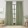 Light Sage Pinch Pleat 100% Blackout Curtains 120 Inch Length 2 Panels Set Flax Linen Room Darkening Soundproof Pinch Pleated Curtains with Hooks Rings for Bedroom Living Room Track System W40 x L120