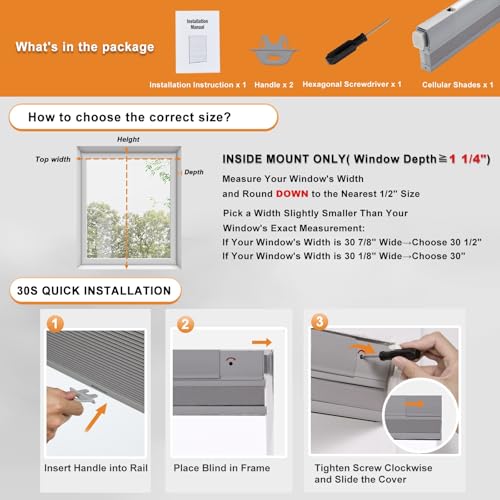 No Drill Blackout Cellular Shades for Windows,Grey,22" w x 64" h - view 5