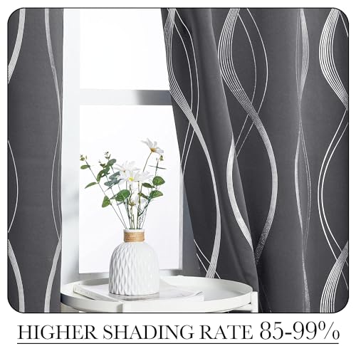 Grey Blackout Striped Pattern Curtains for Living Room, 52 x 84 - view 5