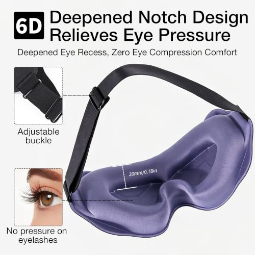 6D Sleep Mask, Light Block 0 Pressure with Earplug & Pouch, Purple - view 5