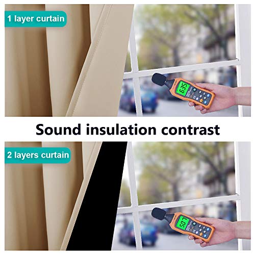 Thermal Insulated 100% Blackout Curtains, Noise Reducing Performance Slider Curtain Panel with Black Lining, Full Light Blocking Patio Door Drapery (1 PC, 100-inch x 84-inch, Biscotti Beige) - view 4
