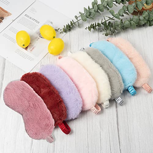 Fluffy Sleep Mask 4 Pack - Plush Blackout Eye Masks for Sleeping, Soft Blindfold with Silky Back, Cozy Gifts for Women Men Travel, Dark Pink - view 6