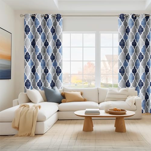 Moroccan 100% Blackout Curtains Bedroom Blue Grey 50x84 2 Panels - view 6