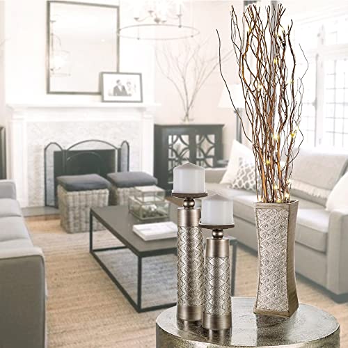 Dublin Silver Vases Set of 3 - Centerpieces for Dining Room Table, Decorative Vases Home Decor Accents for Living Room, Bedroom, Kitchen, Coffee Table Decor - Packaged in Gift Box - view 3