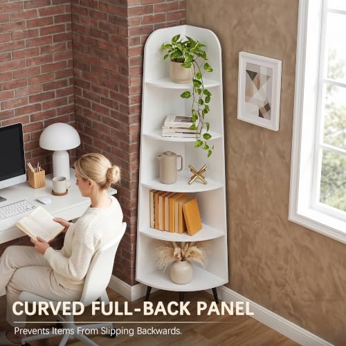 5-Tier Curved Corner Shelf, 66.93" Tall Display Rack, White - view 2