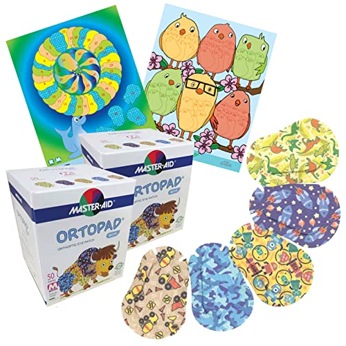 Boys Adhesive Eye Patches, 100 Patches + 2 posters, Medium 2-4 yr