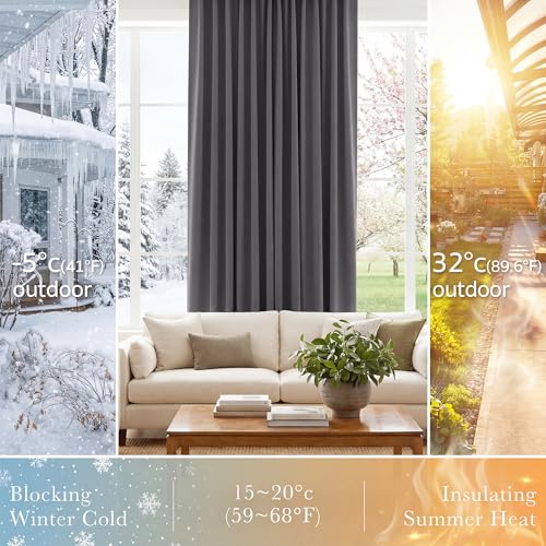 Blackout Curtains Thermal Insulated Window Treatment Panels Room Darkening Shade Drapes for Living Room Back Tab/Rod Pocket Bedroom Draperies, 34 x 63 Inch, Grey, 2 Panels - view 4