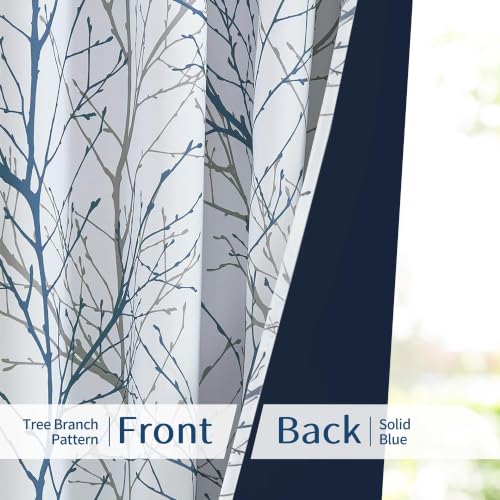 100% Blackout Blue Grey Tree Branch Curtains 84 Inch 1 Panel - view 4