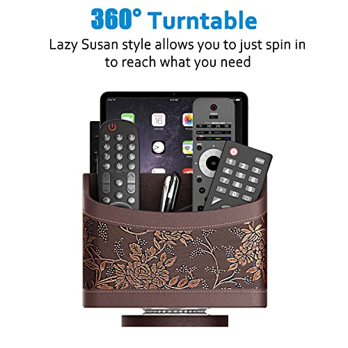 Remote Control Holder for Table, Leather Turntable/Organizer/Caddy for Holding TV Controllers, Phone, and Office Supplies, Perfect Space Saver for End Table/Nightstand/Office Desk(Retro) - view 2