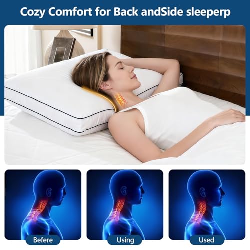 Hotel Bedding Down Alternative Bed Pillows for Sleeping Queen Size (White), Set of 2, Soft & Fluffy Pillow with Cooling, Hotel Quality, Gusseted Pillow for Back, Stomach or Side Sleepers - view 2