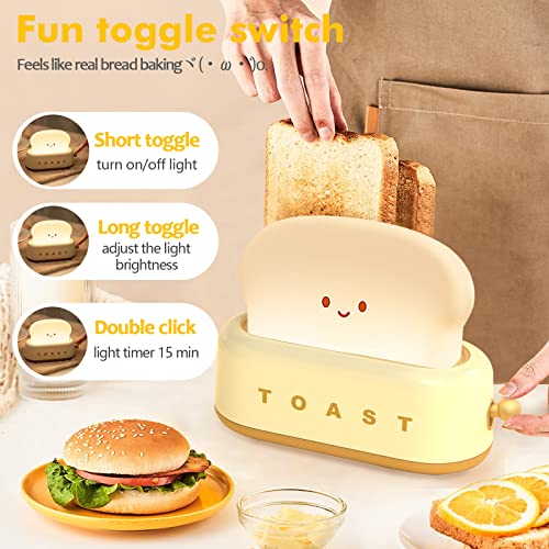 Small Table Lamp, Cute Toast Bread LED Bedroom Nightstand Light with Timer and Rechargeable, Cool Birthday Gift for Baby Kids Children Girls Boys - view 2