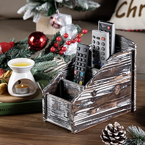 Torched Wood Remote Control Holder, 4-Compartment Tabletop Caddy - view 2