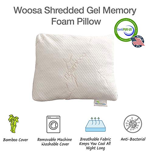 Premium Adjustable Gel Shredded Memory Foam Pillow with Cooling + Washable Cotton Linen Removable Cover | Orthopedic Neck Support for Home and Hotel Collection (Standard) - view 2