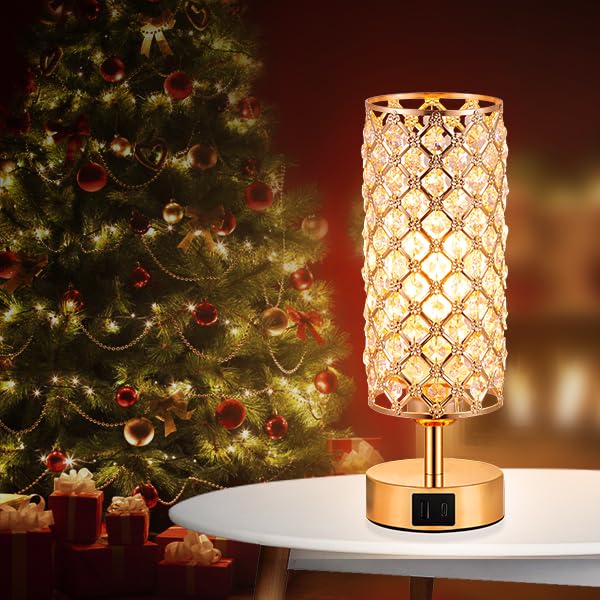 Gold Crystal Touch Lamp for Bedroom with USB-C/A, Bulb Included - view 2