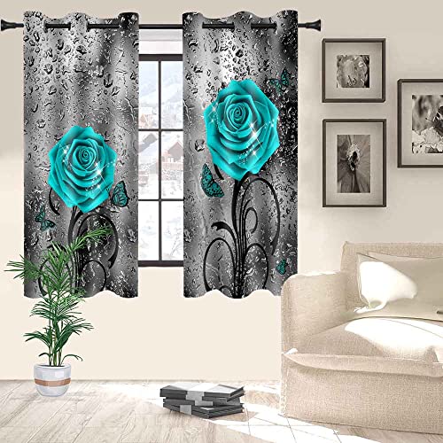 Teal Rose Raindrop Blackout Curtains 42x63 Inch 2 Panels - view 3