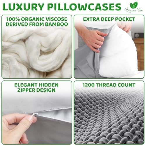 100% Viscose Derived from Bamboo Pillowcase, Standard, Gray, 2 PK - view 6