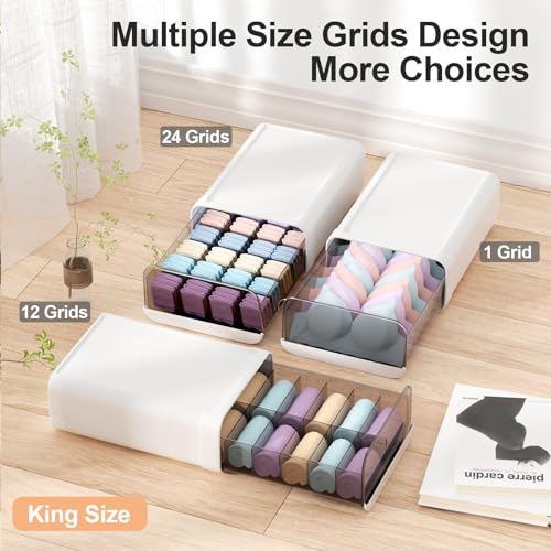 Underwear Organizer Drawer, 24 Cells Plastic Sock Underwear Storage Drawer, Stackable Closet Organizers and Storage Box for Bras, Socks, Scarves, Ties, Belt (King Size-White, 1 Pcs) - view 3
