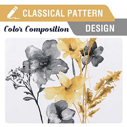 100% Blackout Curtains 84 inch Length 2 Panels Set Cattleya Floral Printed Drapes Leah Floral Thermal Curtains for Bedroom with Black Liner Sound Proof Curtains, Grey and Yellow - view 4