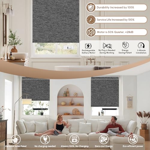 No Drill Motorized Blinds with Remote, 100% Blackout Roller Shades - view 4