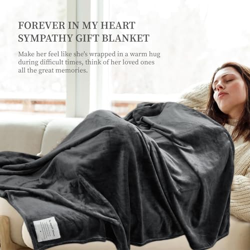 Memorial Sympathy Gifts Blanket - In Heartfelt Memory, Condolence Gifts for Loss of Loved One, Bereavement Gifts, Comfort Healing Fleece Throw for Women, Grief Gift Funeral (50” x 60” Dark Gray) - view 3