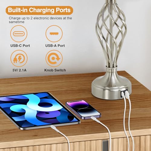 Table Lamp for Bedroom Set of 2 with USB C+A Ports,Modern Night Stand Lamps - view 4