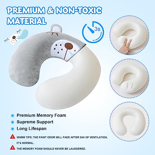 Travel Pillow for Kids Adult Cute Neck Pillow for Traveling Memory Foam Airplane Pillow Sleep Mask Animal Flight Pillow Head Rest Neck Support for Cars Long Flights (Bear, 9-12 Y/O) - view 4