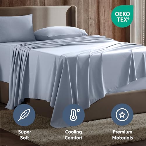 Queen Sheet Set - Bed Sheets - Ice Blue - 4-Piece Deep Pocket - view 5