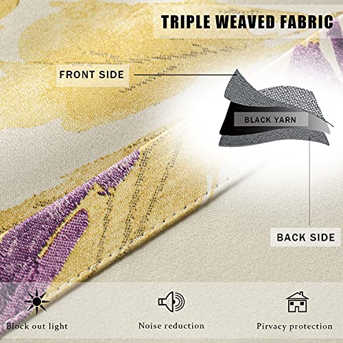 Blackout Curtains for Sliding Door, Abstract Print Plant Pattern Grommet Full Room Darkening Linen Window Drapes for Studio Office, 2 Panels, Purple and Yellow, 52 x 84 - view 7
