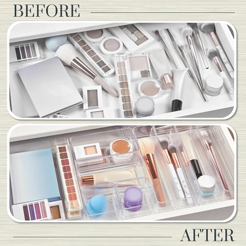 SimpleSort 10-Piece Stackable Clear Drawer Organizer Set | Multi-size Trays | Makeup Vanity Storage Bins and Office Desk Drawer Dividers | Made in USA - view 6