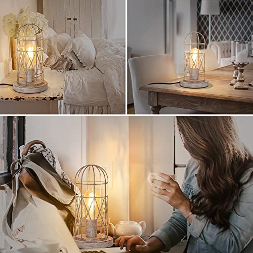 Small Table Lamp, 3-Way Dimmable Bedside Lamp with Brushed White Oak Cage - view 5