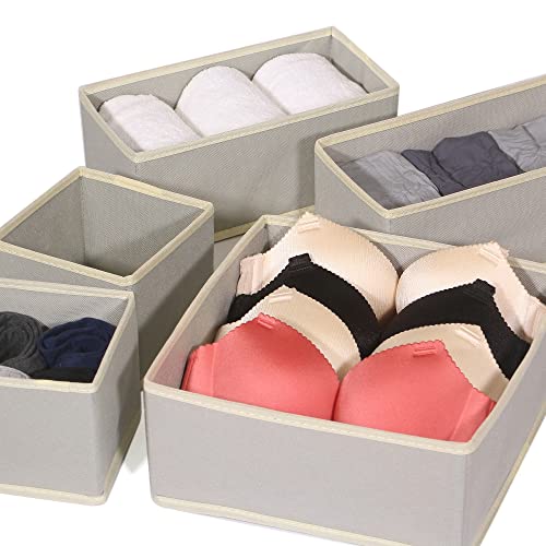 Foldable Cloth Storage Box Closet Dresser Drawer Organizer Fabric Baskets Bins Containers Divider with Drawers for Clothes, Underwear, Bras, Socks, Lingerie, Clothing, Set of 6 - view 2
