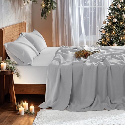 100% French Linen Sheet Set 4Pcs Deep Pocket 16", Full Size Gray - view 2
