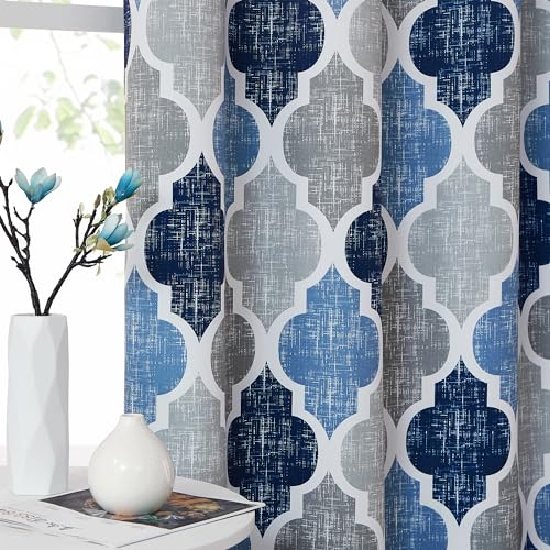 Moroccan 100% Blackout Curtains Bedroom Blue Grey 50x63 2 Panels - view 5
