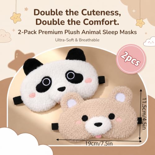 Sleeping Mask for Kids, 2 Pcs Plush Bear Panda Cute Sleep Mask - view 2