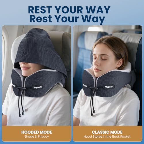 Hooded Travel Pillow, Memory Foam Neck Support for Airplane - view 2