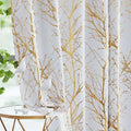100% Blackout Ivory Gold Foil Tree Curtains 45 Inch Long 2 Panels