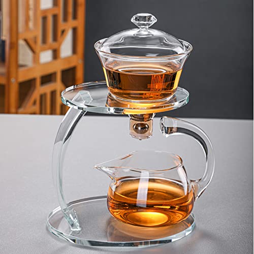 Lazy Kungfu Glass Tea Set Semi Automatic Drip Rotating with Infuser Glass Teapot Set - view 2