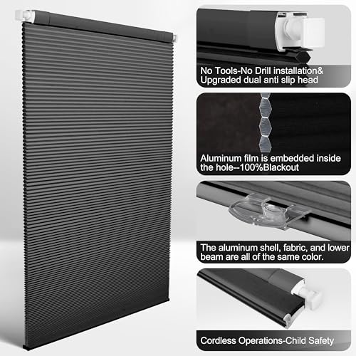No Drill No Tools Blackout Cellular Shades,Black,Custom Size - view 5